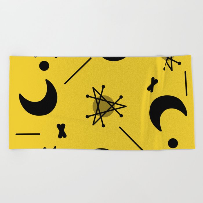 Moons & Stars Atomic Era Abstract Yellow Beach Towel