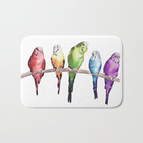 Rainbow Budgie birds Bath Mat