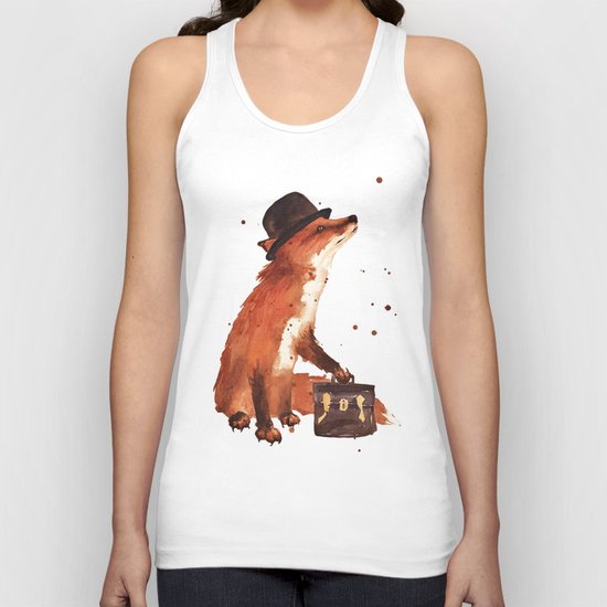 Fox in hat, office decor, gift for the boss, fox, fox painting, British fox Unisex Tank Top