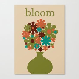 Bloom Retro Flowers in Vase 70s Avocado Green Canvas Print