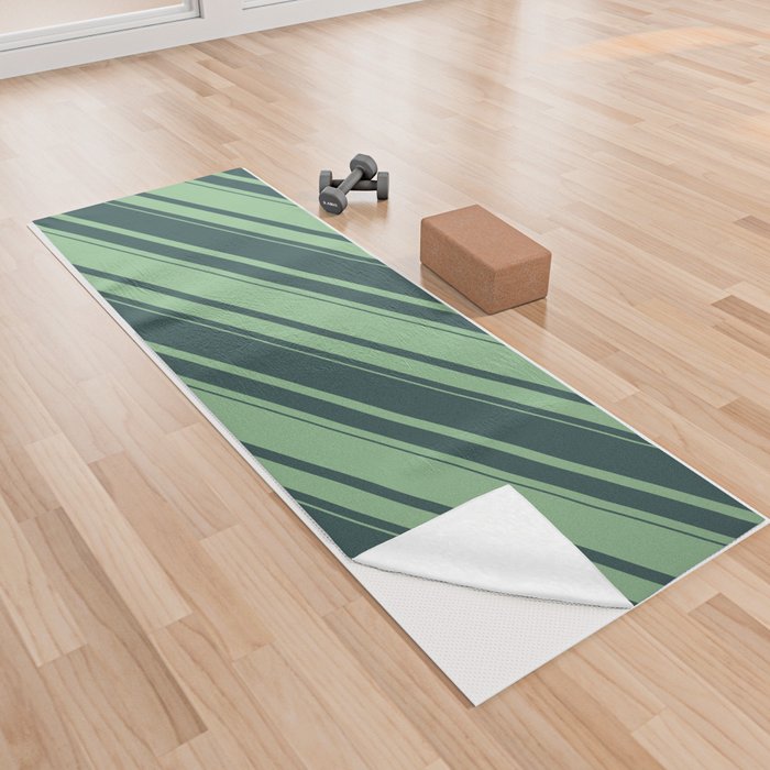 Dark Sea Green and Dark Slate Gray Colored Lines Pattern Yoga Towel
