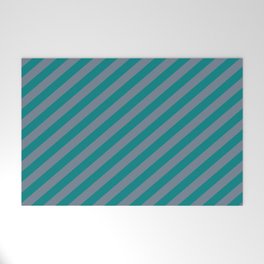 [ Thumbnail: Teal and Slate Gray Colored Striped Pattern Welcome Mat ]