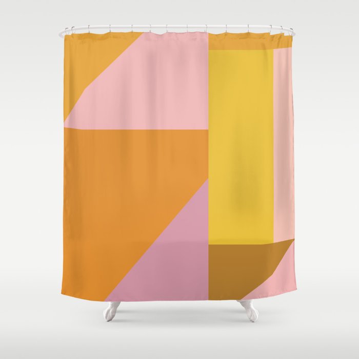 Shapes in Vintage Modern Pink, Orange, Yellow, and Lavender Shower Curtain