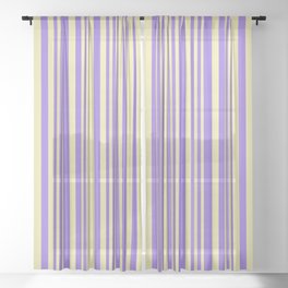 [ Thumbnail: Pale Goldenrod and Purple Colored Stripes/Lines Pattern Sheer Curtain ]