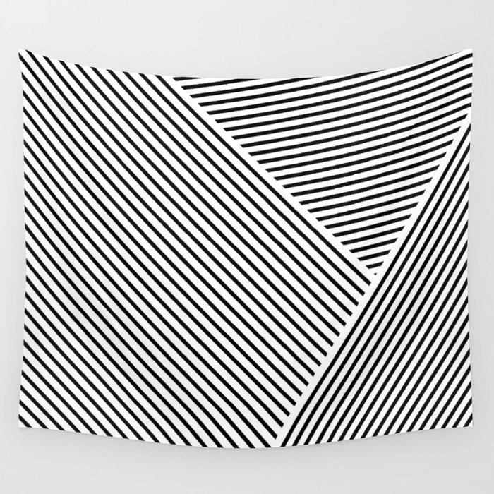 Black and White Lines Hatching Pattern Wall Tapestry