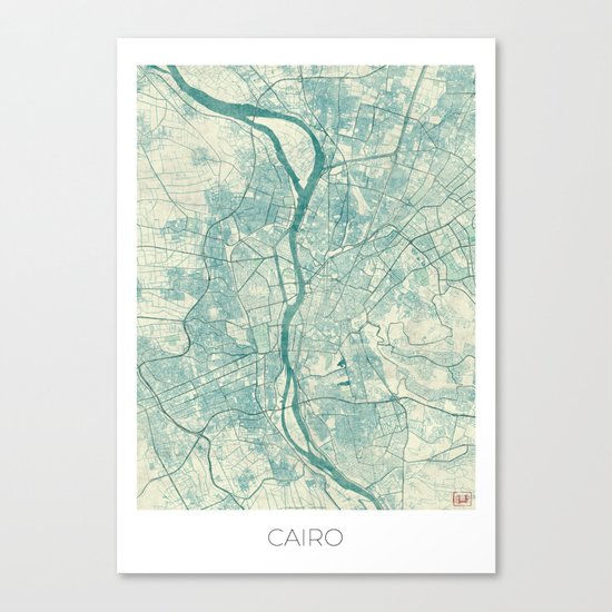 Cairo Map Blue Vintage Canvas Print