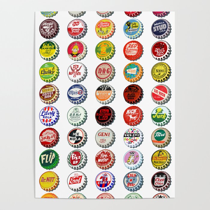 Vintage Soda Pop Bottle Caps Poster by Powdermonkey71 | Society6