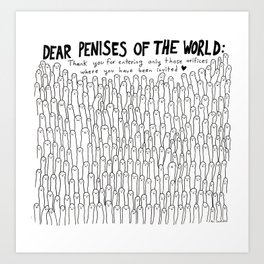Dear Penises of The World Art Print | World, Anicastillo, Letsbefriends, Boysandgirls, Friends, Comic, Penises, Illustration, Dear, Curated 