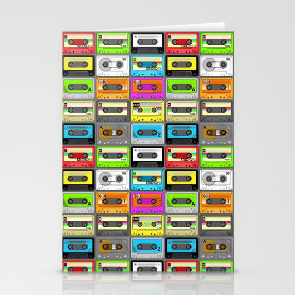 Retro 80s Cassette Tape Pattern Stationery Cards
