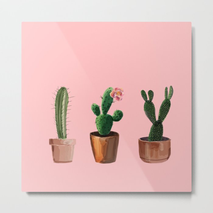 Three Cacti On Pink Background Metal Print