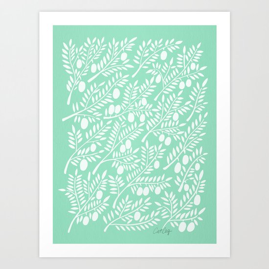 Mint Olive Branches Art Print