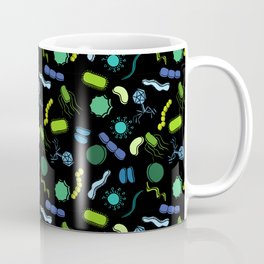 Microbiology - Color on Black Coffee Mug | Microbial, Microbes, Infectious, Bacteriophage, Antibiotics, Virus, Phage, Cocci, Bacillus, Spirochete 