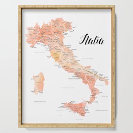 Rose gold Italy map in watercolor Serving Tray