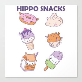 Fun Hippo Snacks Cute Kawaii Aesthetic Canvas Print