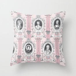 Science Women Toile de Jouy - Pink Throw Pillow | Collage, Vintage, Pattern, People 