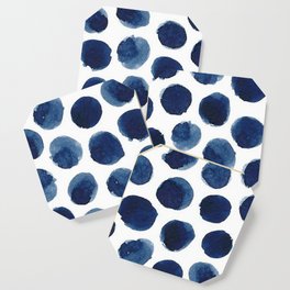 Watercolor Navy Blue Polka Dots Coaster