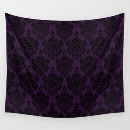 Black Damask Pattern 2- Aubergine Purple Wall Tapestry