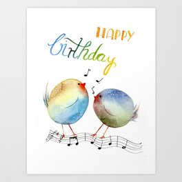 Happy Birthday Birds Art Print