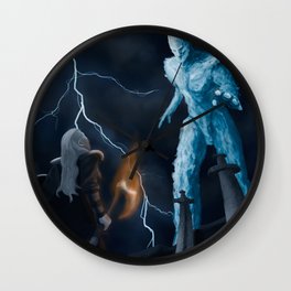 Viking woman against the Ice Giant Wall Clock | Illustration, Pop Surrealism, Digital, Painting 
