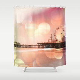 Sparkling pink Santa Monica Pier Shower Curtain
