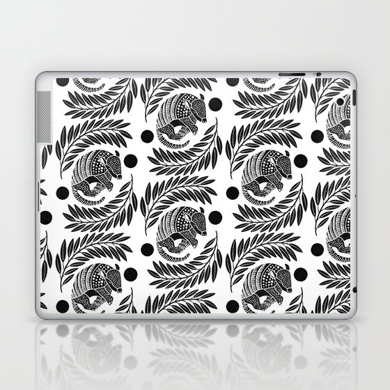 Sleepy Armadillo – Black and White Silhouette Pattern Laptop & iPad Skin