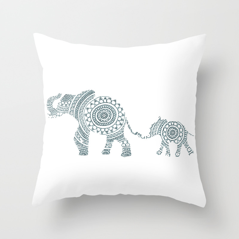 Mama Elephant Walking Baby Elephant Circle Art Throw Pillow By