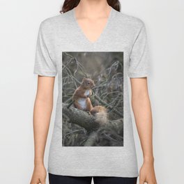 Cute little wild woodland red squirrel in the branches V Neck T Shirt
