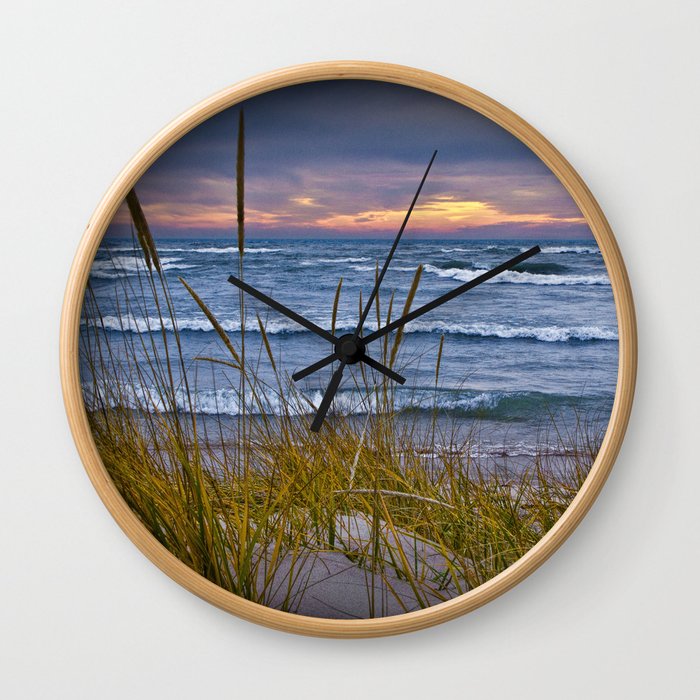Sunset Photograph of a Dune with Beach Grass at Holland Michigan No 0199 Wall Clock