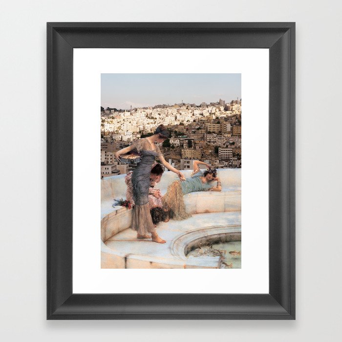 Women Feeding Fish in Amman Framed Art Print