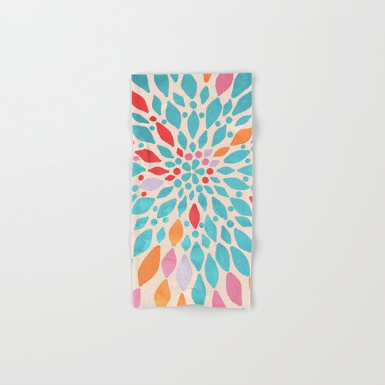 Radiant Dahlia - teal, orange, coral, pink watercolor pattern Hand & Bath Towel