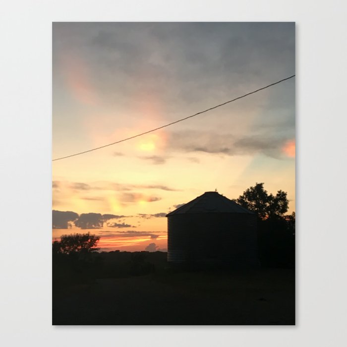Sunset and Grain Bin Canvas Print