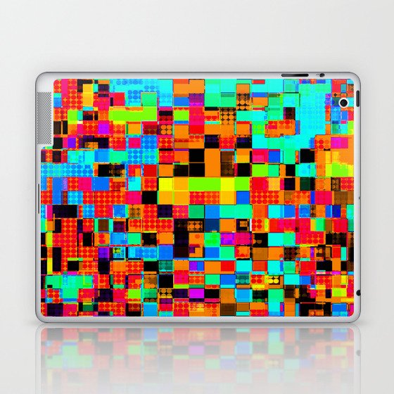 geometric pixel square pattern abstract background in red blue orange Laptop & iPad Skin