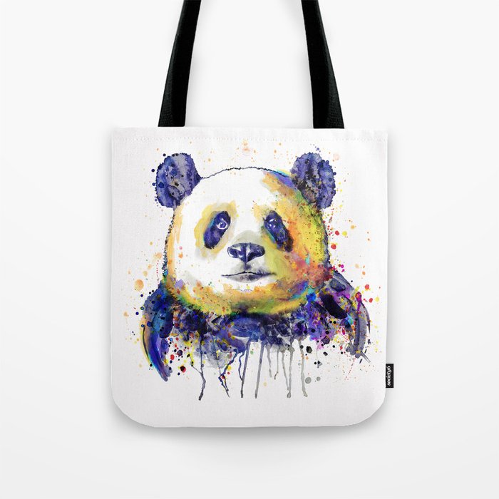 colorful panda head tote bag by marianvoicu society6
