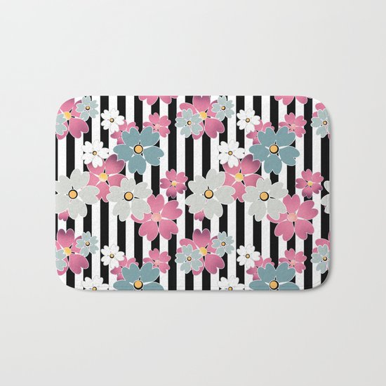 The floral pattern on striped background. Bath Mat