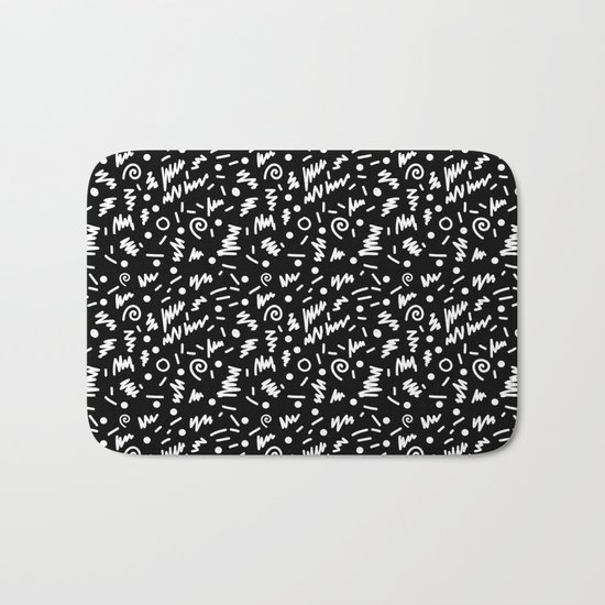 Memphis Night - black and white retro throwback 80's inspired pattern design Bath Mat