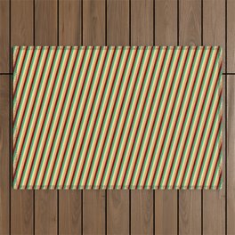 [ Thumbnail: Pale Goldenrod, Brown, Maroon, and Sea Green Colored Lines/Stripes Pattern Outdoor Rug ]