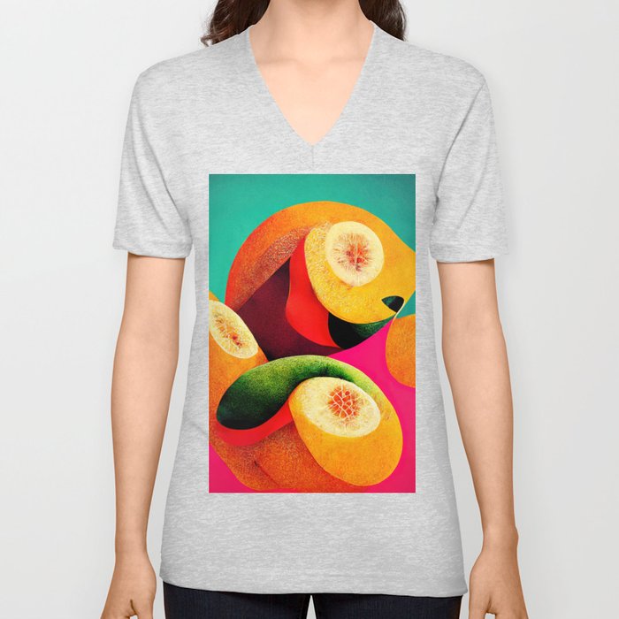 Citrus Twist - Abstract Minimalist Digital Retro Poster Art V Neck T Shirt