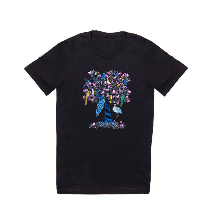 Tropical Birds Tree of Life – Powder Blue T Shirt