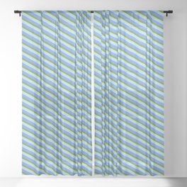 [ Thumbnail: Green, Powder Blue, and Cornflower Blue Colored Lined Pattern Sheer Curtain ]