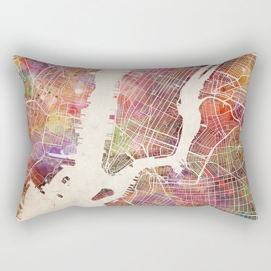 New York Map Watercolor Rectangular Pillow