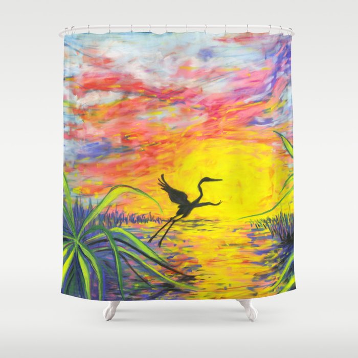 Sandhill Crane in the Sunset by annmariescreations Shower Curtain