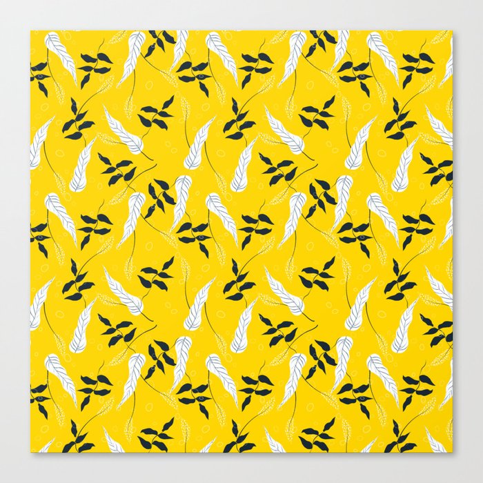 Leaf Pattern On Yellow Background Canvas Print