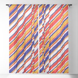 [ Thumbnail: White, Dark Blue, Orange & Red Colored Stripes/Lines Pattern Sheer Curtain ]
