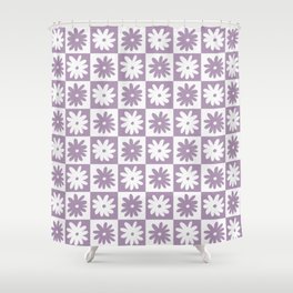 Purple And White Checkered Flower Pattern Shower Curtain