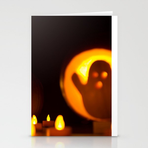 Halloween Jack O' Lantern and Ghost Figure Stationery Cards