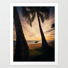 Surfer at the beach in Hawaii Art Print | Sunset, Surfer, Beach, Aloha, Photo, Palmtrees, Island, Vacation, Hawaii, Awesome 
