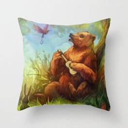 Bear and ukulele Throw Pillow