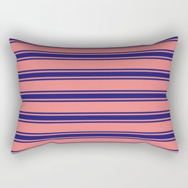 [ Thumbnail: Light Coral and Midnight Blue Colored Striped/Lined Pattern Rectangular Pillow ]