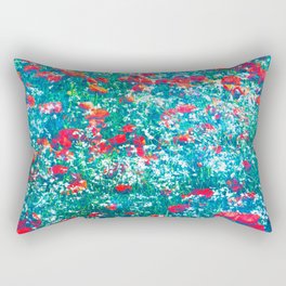 bright red and blue green field of wildflowers vintage photo effect Rectangular Pillow