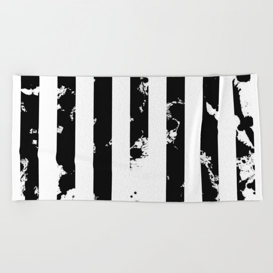 Splatter Bars - Black ink, black paint splats in a stripey stripy pattern Beach Towel
